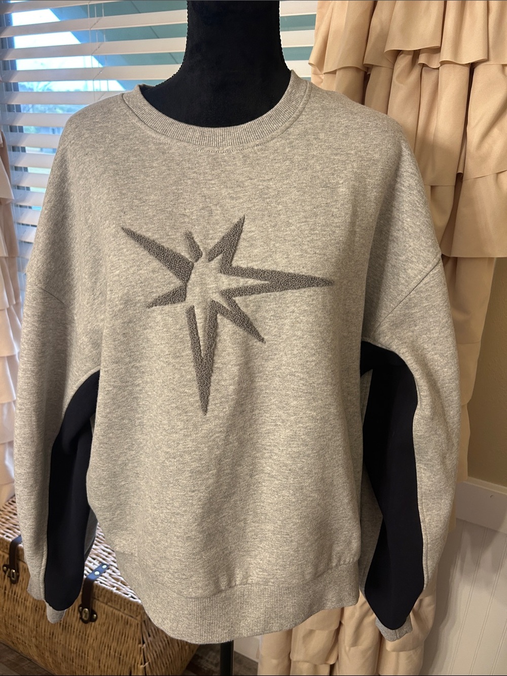 New Era Gray Crewneck Sweatshirt with Black Side Panels and Star Graphic